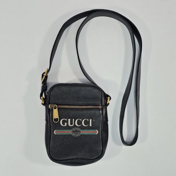 Gucci GG Vintage Logo Small Messenger Crossbody Bag Black Leather 574803 - Picture 1 of 16